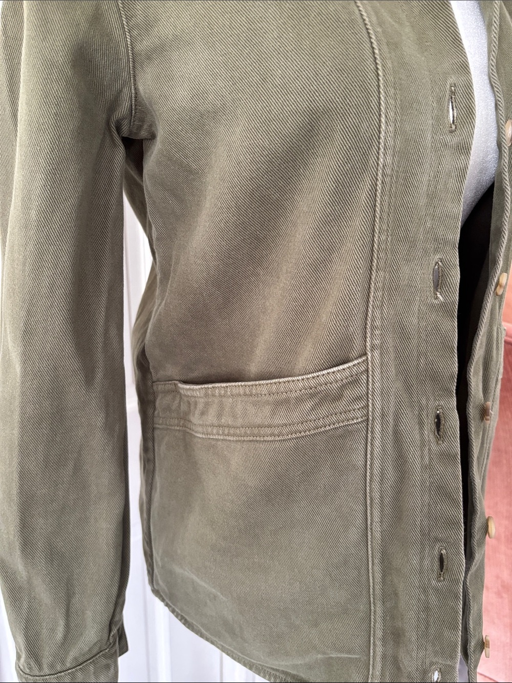 Sezane Will XXS Olive denim Utility Jacket with Button Front chore jacket - Picture 6 of 11